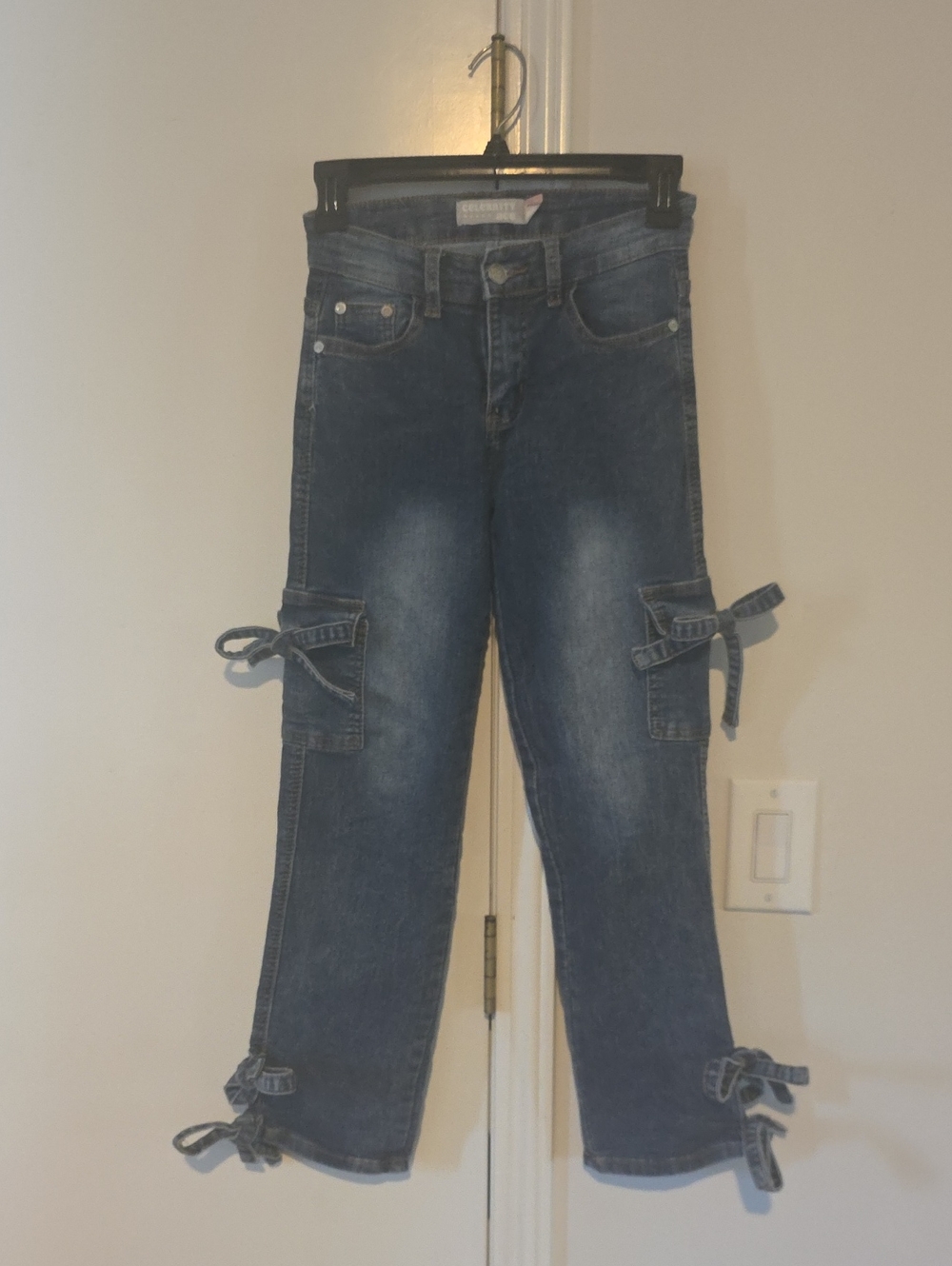 Kids Dark Blue Cargo Tie-Hem Jeans